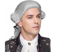 White Wig Colonial Style Historical Costume Accessory Wavy Ponytail Wig (Dark Gray)