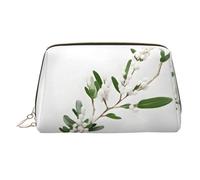 White Wild Green Twig Printed Portable Beauty Case, Compact Travel Pouch with Organized Interior Slots for Daily