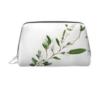 White Wild Green Twig Printed Portable Beauty Case, Compact Travel Pouch with Organized Interior Slots for Daily