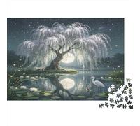 White Willow Tree Lake 1000 Piece Jigsaw Puzzle Paper for Adults Night Scenery Focus Family Leisure Gift Home Decor 52x38cm/1000pcs