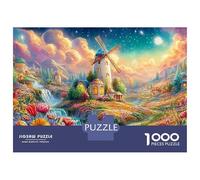 White Windmill in A Flowery Valley 1000-Piece Jigsaw Puzzle Colorful Windmill Brainteasing Challenge for Adults & Kids 38x26cm/1000pcs