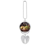 White Wine Cheese Cake Grapes Car Hanging Ornament Rear View Mirror Pendant Cute Car Mirror Aesthetic Decor Funny Auto Pendant Auto Charms Gifts for Men Women Silver-style