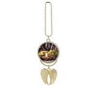 White Wine Cheese Cake Grapes Car Hanging Ornament Rear View Mirror Pendant Cute Car Mirror Aesthetic Decor Funny Auto Pendant Auto Charms Gifts for Men Women Golden-style