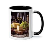 White Wine Cheese Cake Grapes Ceramic Coffee Mug with Handle 11 Ounces, Porcelain Mug Coffee Cup Tea Mug Water Cup Ideal for Coffee,Tea,Latte,Cappuccino,Microwave & Dishwasher Safe Unique Gift Cup
