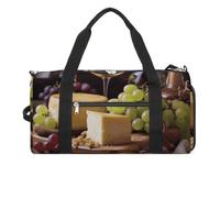White Wine Cheese Cake Grapes Gym Bag Travel Duffel Bags for Men Women Large Weekender Bags Carry On Overnight Duffle Bag with Shoe Compartment for Workout, style, One Size