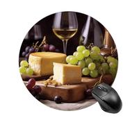 White Wine Cheese Cake Grapes Round Mouse Pad, Non-Slip Rubber Base Waterproof Washable, Computer Mouse Mat for Office Gaming Studying, Premium-Textured Durable Portable Circle Mousepad for Desktop PC