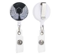 White Wings with Halo Retractable Badge Reel - Personalized ID Name Badge Holder with Lanyard Cute Badges Reel Holder Round Nurse Doctor Name Tag Badges Clip for Work