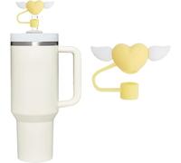 White Wings Yellow Heart Straw Cover for Stanley Cup, Cute 10mm Silicone Straw Covers Cap for Stanley Cup Accessories, Straw Topper for Tumblers, Straw Cap Stopper for Reusable Straws Tip Lids