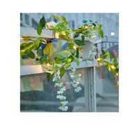 (White wisteria flower, 5M 50LED ?Battery?) Artificial Maple Leaf String Lights Garland Wedding Christmas Party Decor Lamp