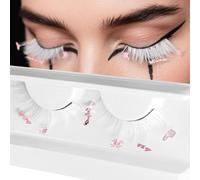 White Witch Halloween False Lashes Wispy Cluster Eyelash Extensions with Pink Ghost Spider Bat Paper Cutting Eyes Makeup Tools for Halloween Masquerade Party Eyelashes