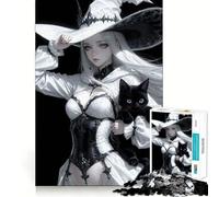 White Witch with Black Cat Jigsaw 1000 Pieces for Teenagers Mind Boost Fun Zero Gap Captivating Leisure for Cozy Indoors (50x75cm)