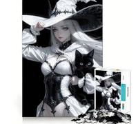 White Witch with Black Cat Jigsaw for Adults 1000 Pieces Brain Memory Game Laser Cut for Flawless Fit Unique Gift for Stress Relief (38x52cm)