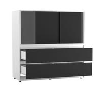 Urbn-Living Urbnliving 120Cm Height White With 3 Sliding Black Door 4 Drawer Bedside Cabinet Storage End Unit Bedroom Furniture