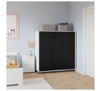 (White with Black Doors) 120cm 3 Sliding Doors Kids Wardrobe Storage Closet