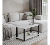 (White with Black Legs) 83cm 2 Tier Coffee Table Side Table With Shelf TV Stand Minimalist Style