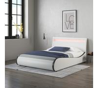 (White With Black Trim, Small Double 190 x 120cm) Orion Faux Leather LED Lights Headboard Bed Frame