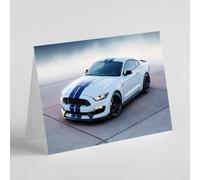 White with blue stripe Ford Mustang muscle car birthday card