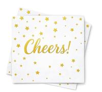 White with Gold Cheers Cocktail Napkins 50-Pack - 3-ply Disposale Party Napkins
