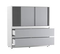 Urbn-Living Urbnliving 120Cm Height White With 3 Sliding Grey Door 4 Drawer Bedside Cabinet Storage End Unit Bedroom Furniture