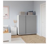 (White with Grey Doors) 120cm 3 Sliding Doors Kids Wardrobe Storage Closet