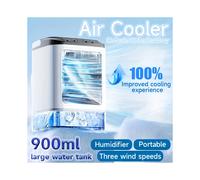 (White (with ice box)) High-Quality Portable Air Cooler with Built-in Ice Box, 3-Speed Wind & Dual Spray Nozzles, 900ml Large Water Tank, USB-Powered Quiet Cooling Fan