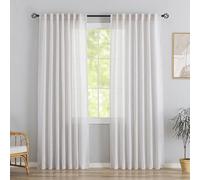 White with Linen Back Tab Curtains 84 Inches Long 2 Panels Set for Bedroom - Modern Farmhouse Hooks Belt Pleated Semi Privacy Drapes Shabby Chic Pocket Light Filtering Window Curtains W52 x L84