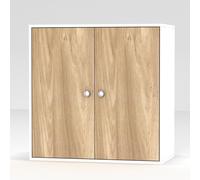 (White, With Oak Door) 2-Tier Wooden Storage Cupboard