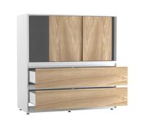 Urbn-Living Urbnliving 120Cm Height White With 3 Sliding Oak Door 4 Drawer Bedside Cabinet Storage End Unit Bedroom Furniture