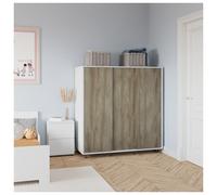 (White with Oak Doors) 120cm 3 Sliding Doors Kids Wardrobe Storage Closet