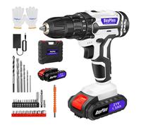 (White, With Two Batteries) ordless Power Drill Set with Lithium-Ion Battery Electric Screwdriver Kit 2 Speed Combi Drill, 25+1 Torque 3/8" Keyless Chuck