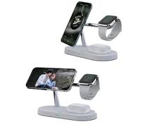 (White, Without Adapter) 30W Magnetic Wireless Charger with USB Cable & LED Light for iPhone 15/14/13/12, Apple Watch, AirPods Pro