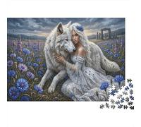 White Wolf 1000 Pcs Recycled Cardboard DIY Jigsaw Puzzle Gift Silver-haired Maiden for Him/Her Cognitive Stimulation Group Activity 70x50cm/1000pcs