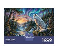 White Wolf 1000 Piece Cardboard Jigsaw Puzzle Aurora Forest for Adult Stress Relief Seekers Home Entertainment Unique Pattern 52x38cm/1000pcs