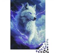 White Wolf 1000 Piece Jigsaw Puzzle Paper Puzzle for Adults Thunderstorm Fantasy Scene Relaxing Brain Focus Home Decor 52x38cm/1000pcs