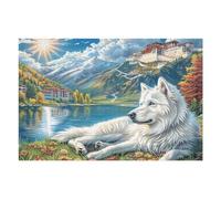 White Wolf 1000 Pieces Jigsaw Puzzles For Men Educational Decompression Adults Anxiety Memory Care Mothers Valentines Premium Cardboard 1000 PCS/75x50cm