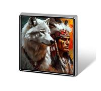 White Wolf And Indians Brooch Pins for Men Women Square Badge Collar Lapel Pins for Dress Jacket Accessories