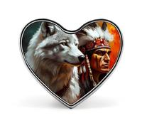 White Wolf And Indians Brooch Pins Heart Badge Collar Lapel Pins Dress Backpack Accessories