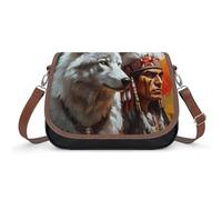 White Wolf And Indians Crossbody Bags for Women Leather Tote Bag Travel Purse Shoulder Bag for Work Shopping