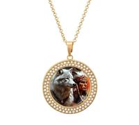 White Wolf And Indians Necklace for Women Adjustable Jewelry Pendant for Mom Wife Girlfriend Gifts Golden-style