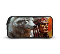 White Wolf and Indians Pencil Case Large Capacity Pen Pouch Bag Stationery Organizer Makeup Bag