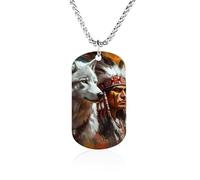 White Wolf And Indians Titanium-Steel Necklace Adjustable Pendant Jewelry for Women Men Gifts