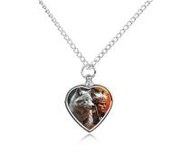 White Wolf And Indians Urn Necklace for Ashes Adjustable Pet Cremation Jewelry Heart Urn Pendant for Men Women