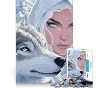 White Wolf And Priestess Jigsaw 1000 Pieces for Teenagers Mental Boost Game Firm Fit Secure Assembly Family Fun Night Activity (38x26cm)