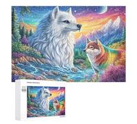 White Wolf And Rainbow Wolf by Mountain Stream 1000 Piece Jigsaw Puzzle for Adults Indoor Quiet Time Mental Training Gift for Stress Management 1000 PCS
