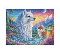 White Wolf And Rainbow Wolf by Mountain Stream 500 Piece Pack Classic Jigsaw Puzzle Couple Puzzle Partners Ultra Difficult Wall Decor Easter New Year Eco Friendly Cardboard 500 PCS