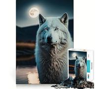 White Wolf And The Moon 1000 Adult Pieces Jigsaw Puzzle Mind Challenge Toy Neat Cut Perfect Alignment Family Fun Night Activity (50x75cm)