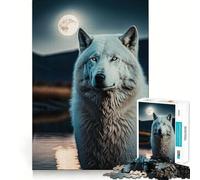 White Wolf And The Moon 1000-piece Jigsaw Puzzles Brain Focus Game Expert Cutting Craftsmanship Fascinating Hobby for Idle Moments (38x52cm)