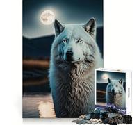 White Wolf And The Moon 1000 Piece Jigsaws for Teenagers Puzzle Recall Skill Restful Escape Crisp Edges Cozy Xmas Gift (38x52cm)