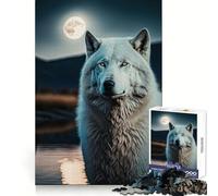 White Wolf And The Moon 1000 Pieces Puzzles for Adults Cognitive Boost Mindful Escape Tight Lock (50x75cm)