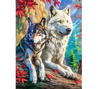 White Wolf And Wolf Cub Together 1000 Pc DIY Jigsaw Puzzle Wildlife Pet Puzzles for Adults Teens Hard Challenging Team Building Stress Reducing Autumn Gift 1000 PCS